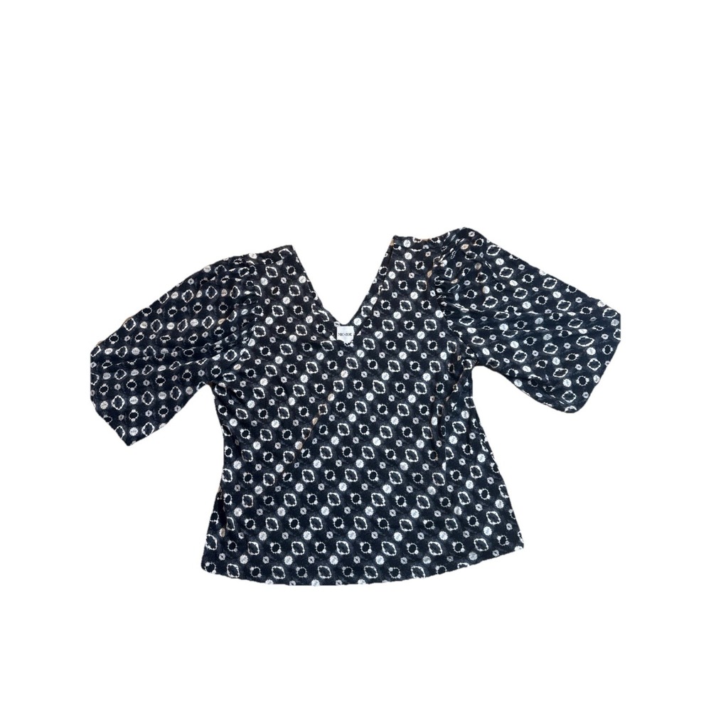 Nic+Zoe WMNS XL Grey/Black Geo Print Blouse DBL V-Neck Top Boho Indie 3/4 Sleeve